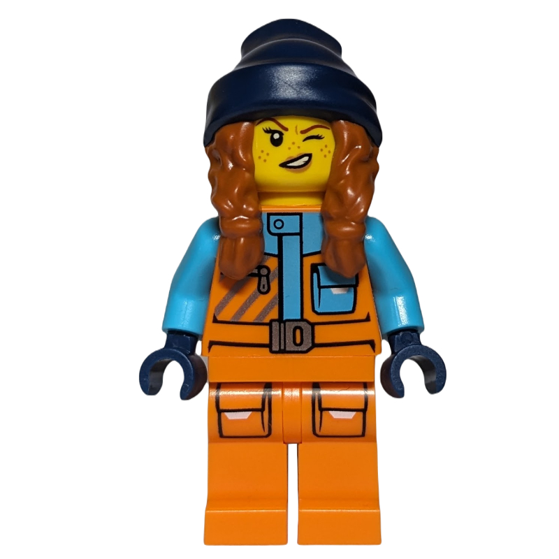 Lego Arctiv Explorer, Tina Tarantula, Orange Suit, Dark Blue Beanie with Hair