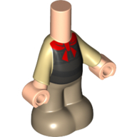Lego Microdoll Body Pants Dark Tan with Tan Shirt, Black Vest, Red Bow Tie, Light Nougat Hands print