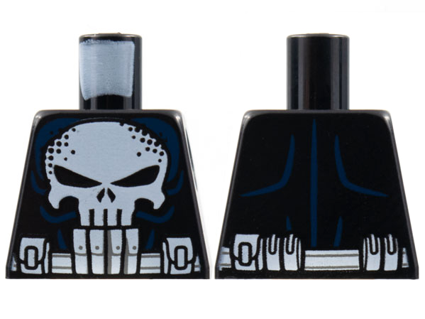 Lego Torso Large White Skull and Utility Belt, Dark Blue Muscle Lines Pattern / Black