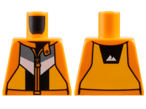 Lego Torso Jacket with Black, Bright Light Orange, Dark Bluish Gray and White Panels, Zipper and Sport Mountain Logo on Back Pattern / Orange