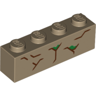 Lego Brick 1 x 4 with Tree Bark print / Dark Tan