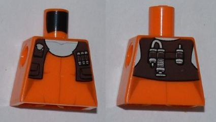 Lego Torso SW Female Tank Top, Reddish Brown Short Vest with Pockets, and White Neck Pattern (Aurra Sing) / Orange