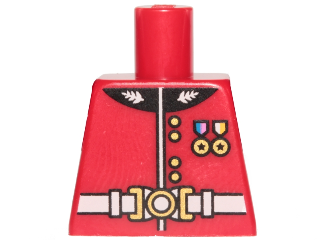 Lego Torso Royal Guard Uniform with Gold Buttons and Black Collar, White Belt with Buckle, Medals Pattern / Red