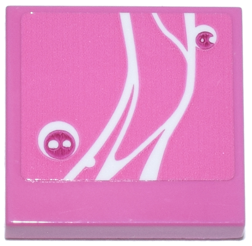 Lego Tile 2 x 2 with White Curved Lines and Dots and Magenta Circles Pattern (Sticker) - Set 77241 / Dark Pink