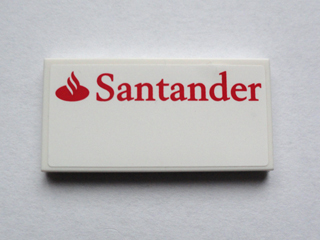Lego Tile 2 x 4 with Red 'Santander' Pattern (Sticker) - Set 75913 / White