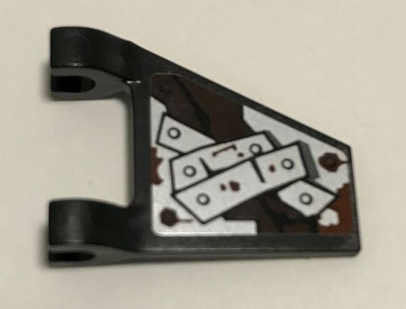 Lego Flag 2 x 2 Trapezoid with Flat Edge with Silver Metal Plates with Rivets, Reddish Brown Splatters Pattern Model Right Side (Sticker) - Set 70228