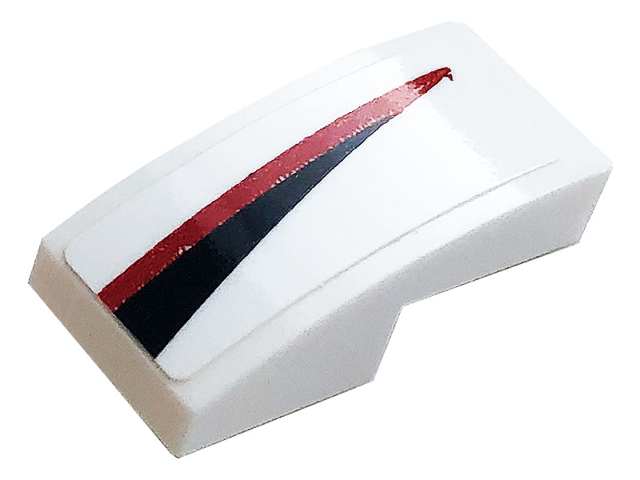 Lego Slope, Curved 2 x 1 x 2/3 with Red and Black Stripe Pattern Model Left Side (Sticker) - Set 76896 / White