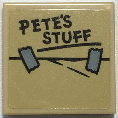 Lego Tile 2 x 2 with 'PETE’S STUFF' and Tape Pattern (Sticker) - Set 76108