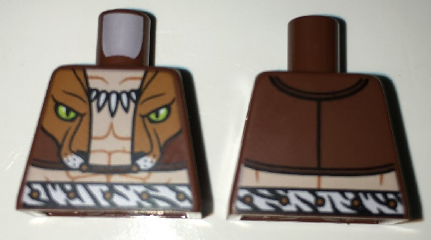 Lego Torso Spider-Man Bare Chest with Fang Necklace, Lion Head Vest and Zebra Belt Pattern / Reddish Brown