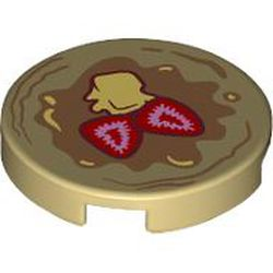 Lego Tile, Round 2 x 2 with Bottom Stud Holder with Pancake with Strawberries and Butter Pattern