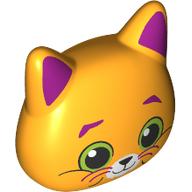 Lego Minidoll Head Special, Cat with Bright Green Eyes, White Nose, Magenta Ears, Eyebrows Print