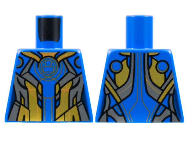 Lego Torso Female Armor, Dark Bluish Gray and Gold Panels, Gold Outline Circle Pattern / Blue