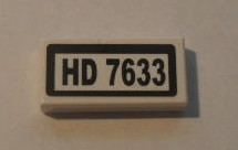 Lego Tile 1 x 2 with Black 'HD 7633' on White Background Pattern (Sticker) - Set 7633 / White