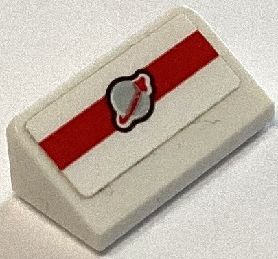 Lego Slope 30 1 x 2 x 2/3 with Silver and Red Classic Space Logo on Stripe Pattern (Sticker) - Set 60350 / White