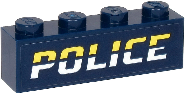 Lego Brick 1 x 4 with Bright Light Yellow and White 'POLICE' on Dark Blue Background Pattern (Sticker) - Set 60273 / Dark Blue