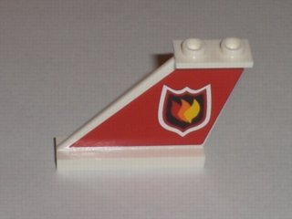 Lego Tail 4 x 1 x 3 with Fire Logo Badge on Red Background Pattern on Left Side (Sticker) - Set 7206