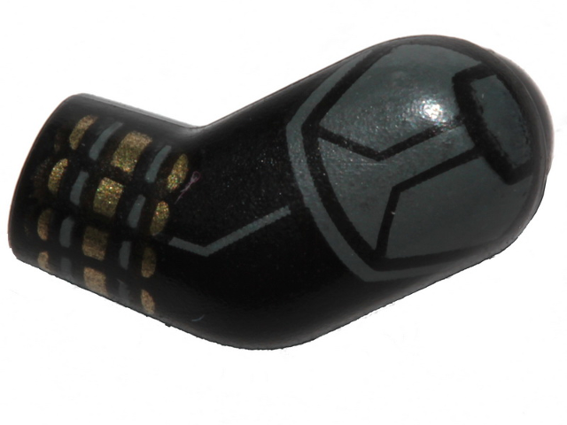 Lego Arm, Left with Gray Shoulder Armor, Gray and Gold Stripes Pattern / Black