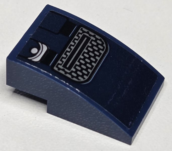 Lego Slope, Curved 3 x 2 with Dark Silver Grille and Black Belt Clasps with Highlights Pattern (Sticker) - Set 76282