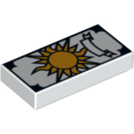 Lego Tile 1 x 2 with Tarot Sun Card Print / White