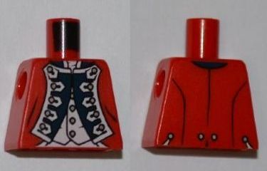 Lego Torso PotC Officer's Uniform with White Vest and Gold Buttons Pattern (King George) / Red
