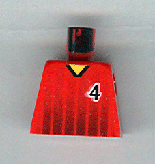 Lego Torso Soccer Black Fading Stripes and Number 4 Front and Back Pattern / Red
