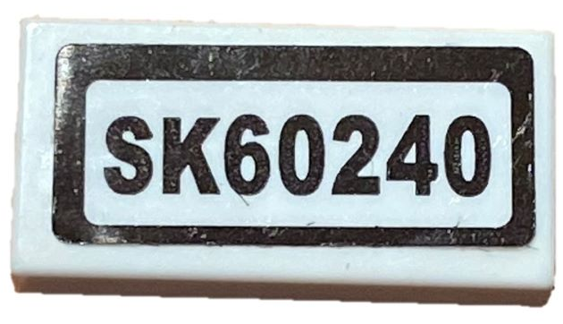 Lego Tile 1 x 2 with 'SK60240' Pattern (Sticker) - Set 60240 / White