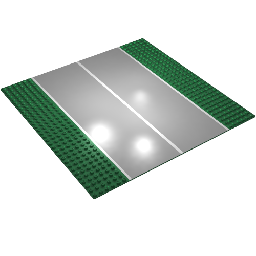 Lego Baseplate 32 x 32 with 6-Stud Straight with Dark Gray Runway / Road with White Center Line Print / Green