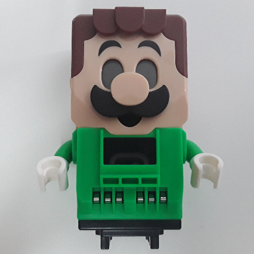 Lego Hub, Luigi with 4 Top Studs and LCD Screens for Eyes and Chest