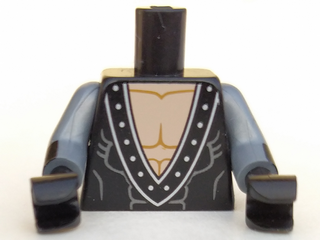 Lego Torso Batman Muscles Outline, V-Neck with Silver Rivets Pattern / Flat Silver Arms with Black Cuffs Pattern / Black Hands