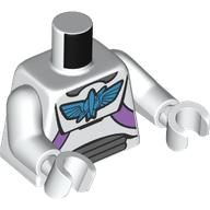 Lego Torso, Space Suit Armor, Dark Azure Falcon, Lavender/Dark Bluish Grey Markings Print, White Arms and Hands
