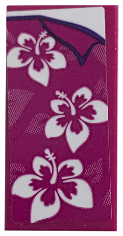 Lego Tile 2 x 4 with White Flowers Decoration on Magenta Background Pattern (Sticker) - Set 41317