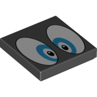 Lego Tile 2 x 2 with Large Blue Eyes Print / Black