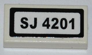 Lego Tile 1 x 2 with 'SJ 4201' Pattern (Sticker) - Set 4201 / White