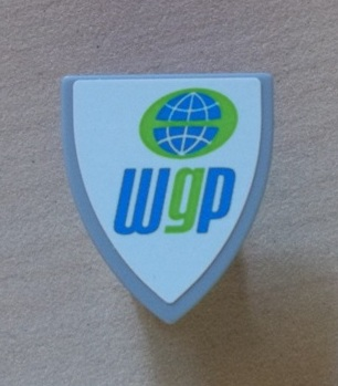 Lego Minifigure, Shield Triangular Short with Globe and 'wgp' World Grand Prix Logo Pattern (Sticker) - Set 8423 / Light Bluish Gray