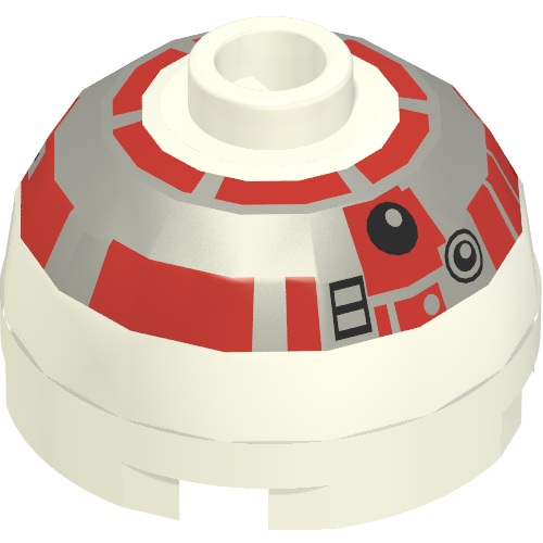 Lego Brick Round 2 x 2 Dome Top, Blocked Open Stud, Bottom Axle Holder with Silver and Red Astromech Droid Print (R5-D4)