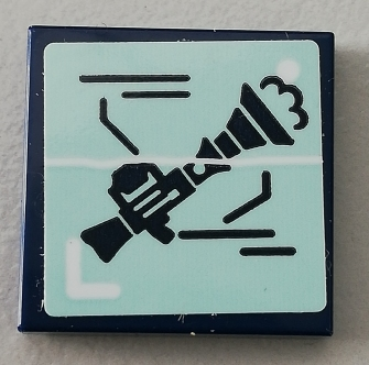 Lego Tile 2 x 2 with Prout Launcher Rifle Pattern (Sticker) - Set 75551 / Dark Blue