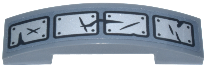 Lego Slope, Curved 4 x 1 x 2/3 Double with Armor Strap with Silver Panels and Black Scratches Pattern (Sticker) - Set 75644