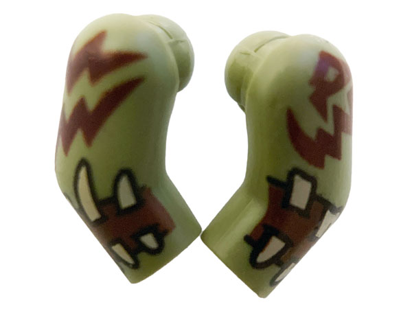 Lego Arm, (Matching Left and Right) Pair with Reddish Brown Cuffs and Zig Zag Tattoos Pattern