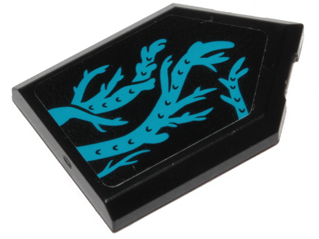 Lego Tile, Modified 2 x 3 Pentagonal with Dark Azure Seaweed Pattern (Sticker) - Set 70433 / Black