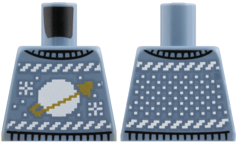 Lego Torso Knit Fair Isle Holiday Sweater with Snowflakes and White and Gold Classic Space Logo Pattern / Sand Blue