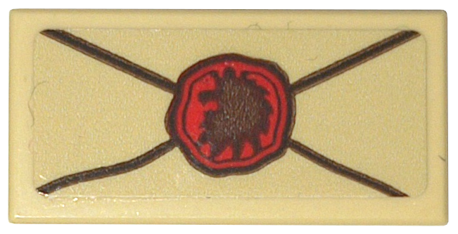 Lego Tile 1 x 2 with Envelope with Red Wax Seal with Lion Imprint Pattern (Sticker) - Set 10332