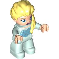 Lego Duplo Figure with Hair with Braid over Left Shoulder, Light Aqua Legs, Heart on Chest Print (Elsa) / Light Aqua