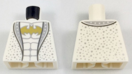 Lego Torso Suit Jacket with Silver Lapels and Spots, Gold Batman Logo and Silver Muscles Pattern / White