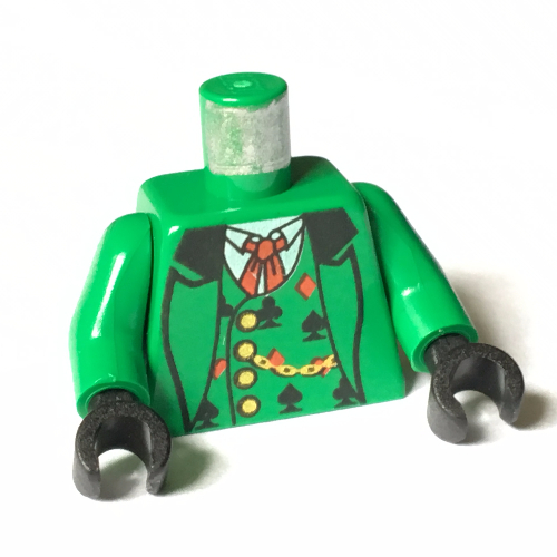 Lego Torso Bandit Card Suit Vest and Gold Fob Chain Print, Green Arms, Black Hands / Green