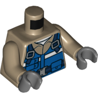 Lego Torso Shirt, Blue Vest with Pouches and Dark Blue Straps and Belt Print, Dark Tan Arms, Dark Bluish Gray Hands / Dark Tan