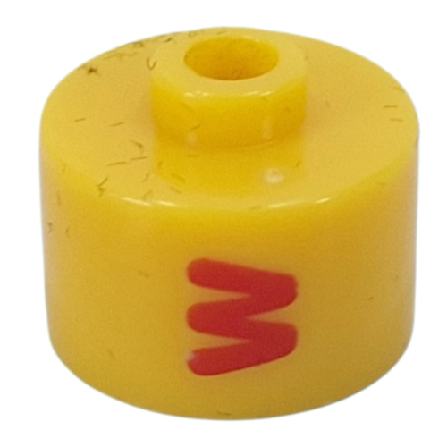 Lego Pen Bead, Round Long, Flat Edge with Red 'W' Print