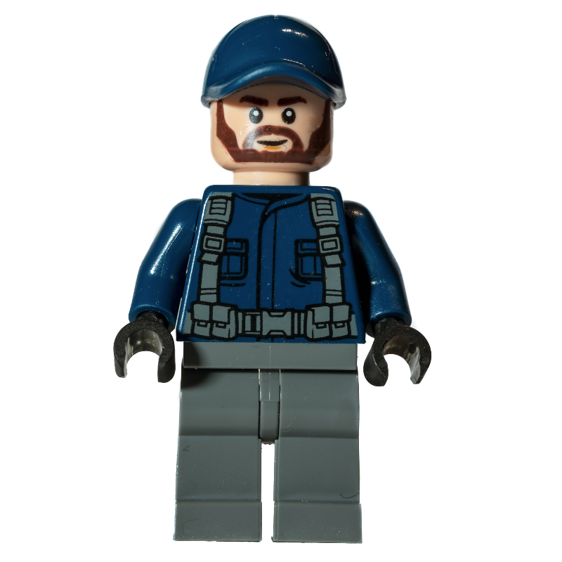 Lego Guard - Dark Blue Torso, Dark Bluish Grey Legs, Dark Blue Cap, Reddish Brown Beard