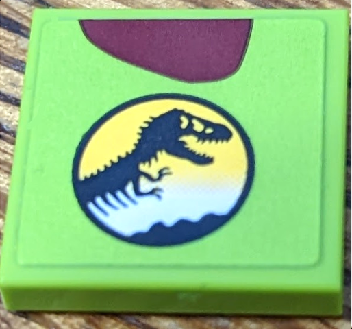 Lego Tile 2 x 2 with Jurassic Park Logo and Dark Red Spot Pattern Model Right Side (Sticker) - Set 76956