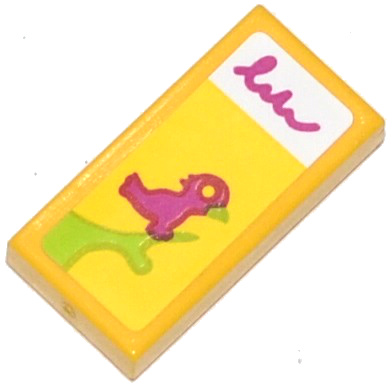 Lego Tile 1 x 2 with Magenta Bird on Lime Branch Pattern (Sticker) - Set 41034 / Yellow