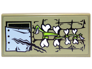 Lego Tile 2 x 4 with Scales, Metal Patch and White Bones Pattern (Sticker) - Set 70006 / Olive Green
